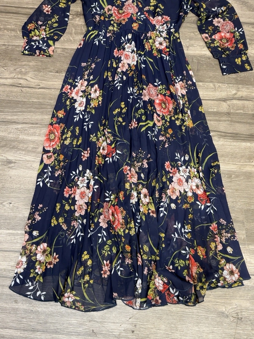 Indigo Rose Women’s PL Petite Large Navy Floral Long Sleeve Maxi Dress - Picture 5 of 11